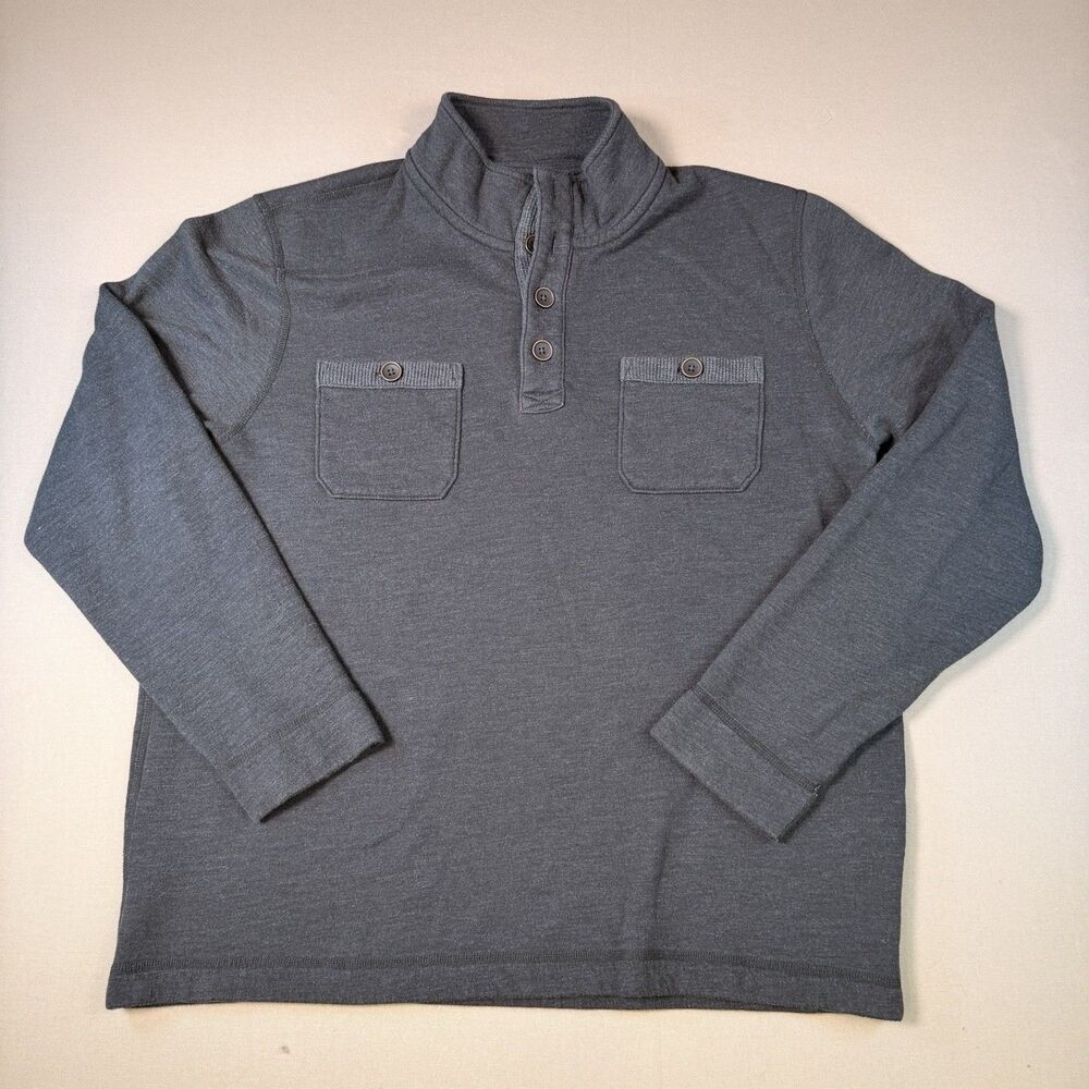 Lucky Brand Long Sleeve Pullover Shirt Grey Quarter Button Up Mens XL